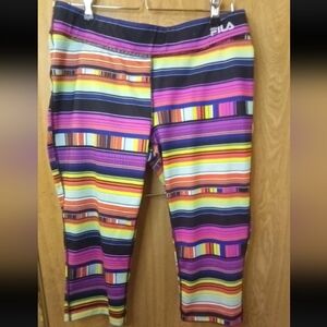 Fila Sport Pants Women's M Run Yoga Capri Active Legging Color Block Geometric